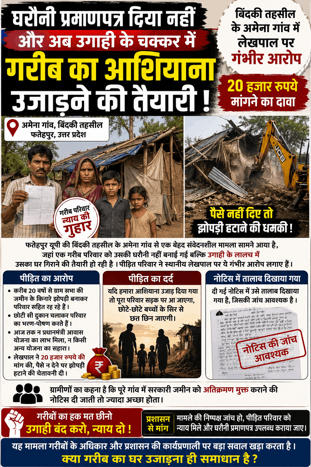 घरौनी नहीं मिली, अब झोपड़ी हटाने का आरोप